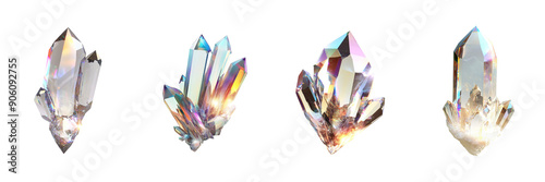 Iridescent abstract crystal shard isolated on transparent png background