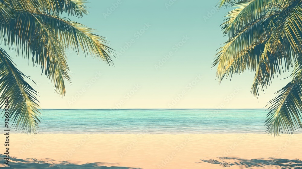 Tropical beach with palm trees and empty space for copy, ideal for summer vacation ads Tropical beach with palm trees and empty space for copy, ideal for summer vacation ads