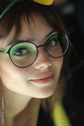 Girl with Green Eye Makeup and Glasses