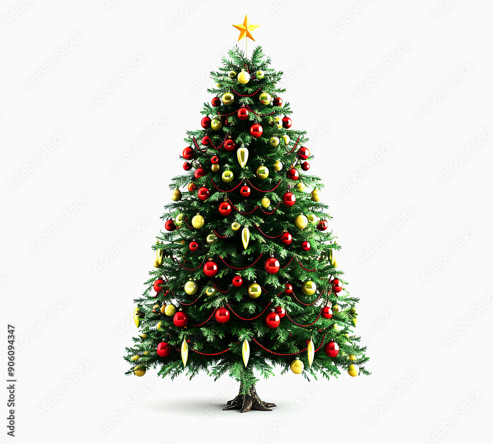 Decorated Christmas Tree with Red and Gold Ornaments Decorated Christmas Tree with Red and Gold Ornaments
