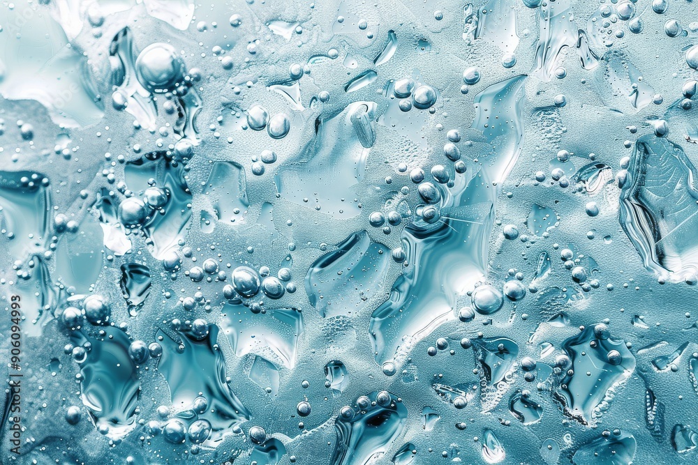 Close-Up of Ice Texture with Water Drops and Bubbles on Light Blue Background, High Resolution Photography, Top View, High Detail, Aesthetic Style Close-Up of Ice Texture with Water Drops and Bubbles on Light Blue Background, High Resolution Photography, Top View, High Detail, Aesthetic Style