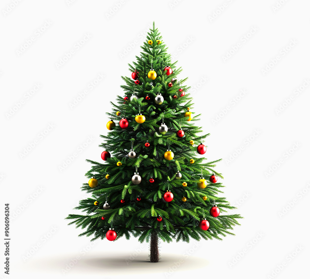 Fototapeta premium Decorated Christmas Tree with Red, Gold, and Silver Ornaments