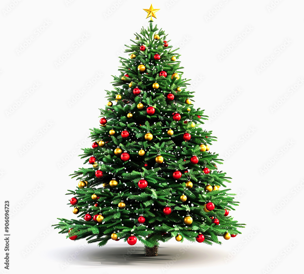 Decorated Christmas Tree with Red and Gold Ornaments Decorated Christmas Tree with Red and Gold Ornaments