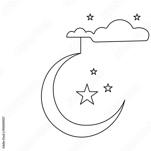 Moon  single line art, continuous one line drawing of  Isolated outline vector art
