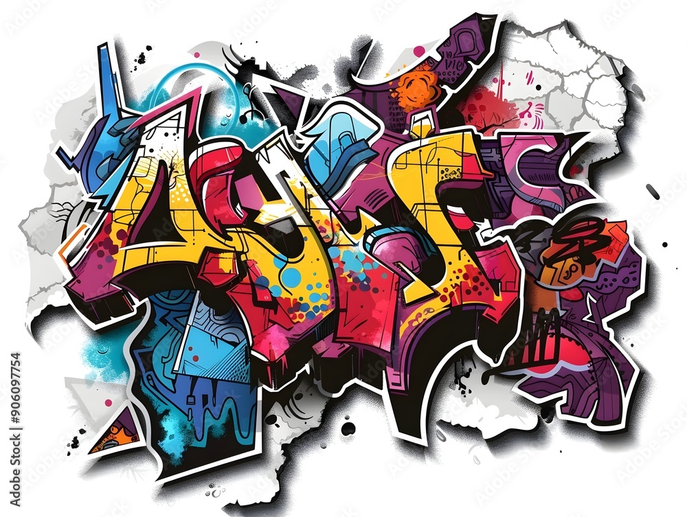 Naklejka premium Stylish Streetwear Graffiti Sticker Design with Vibrant Colors and Textures