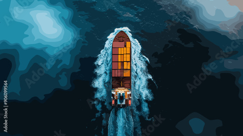 Export shiping, aerial view of cargo ship sailing in the open sea with container, from a aerial drone shot.