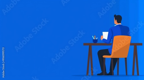 Illustration of a man sitting at a desk, working in an office space. Perfect for business blogs, articles, and professional presentations.