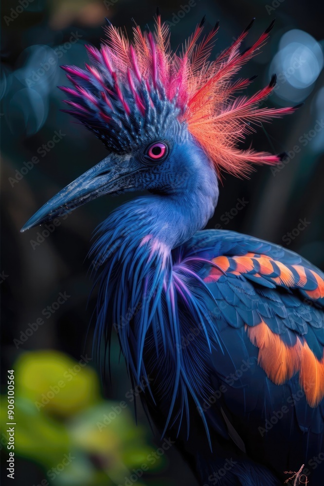 Naklejka premium A bird with a blue head and orange feathers