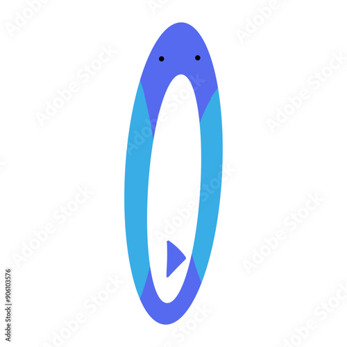 A cute blue and white surfboard on a white background.