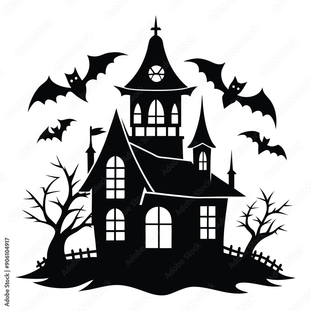 Halloween Haunted House Silhouette Vector , Haunted House silhouette collection. scary Halloween house bundle set.