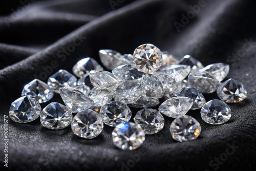 raw rough uncut diamond pile on black cloth