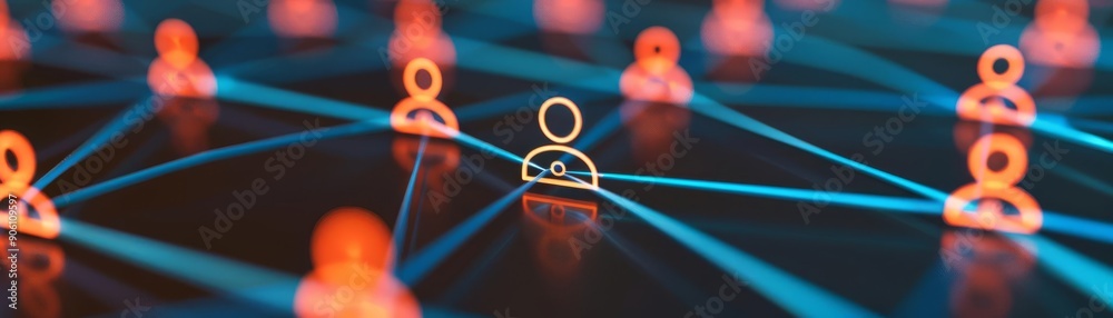 A network of glowing lines connecting welfare symbols, depicting a supportive network, social security, digital welfare systems A network of glowing lines connecting welfare symbols, depicting a supportive network, social security, digital welfare systems