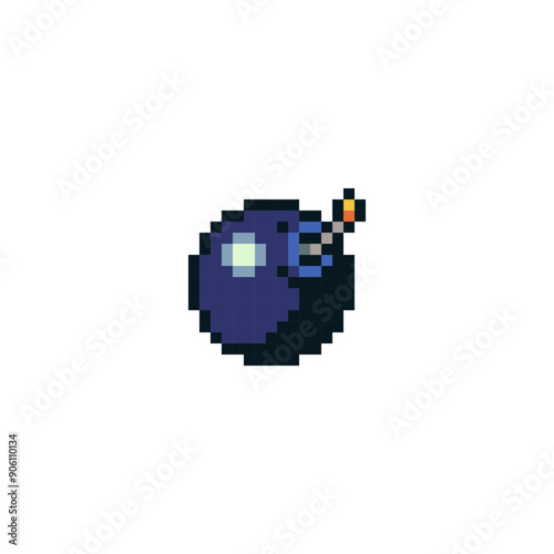 Bomb icon pixel art style. Game assets. 8-bit style. Old school computer graphic design. Isolated abstract vector illustration. 