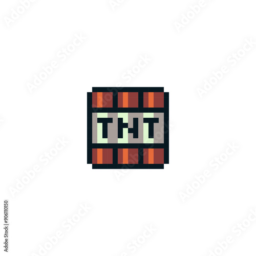 TNT pixel art style icon, bombs and explosive, red dynamite grenade isolated vector illustration. Design for sticker, mobile app and logo. Game assets.