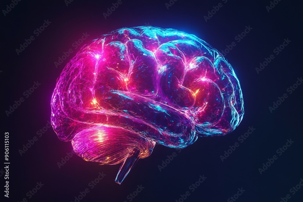 3D illustration of the human brain, glowing with various color, showing unlimited creativity and potential of the human brain 3D illustration of the human brain, glowing with various color, showing unlimited creativity and potential of the human brain