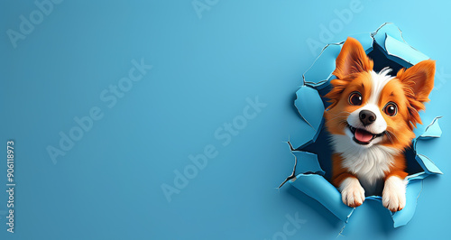 Cute Cartoon dog Breaking Through a Wall