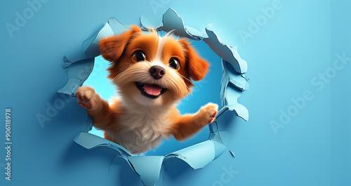 Cute Cartoon dog Breaking Through a Wall