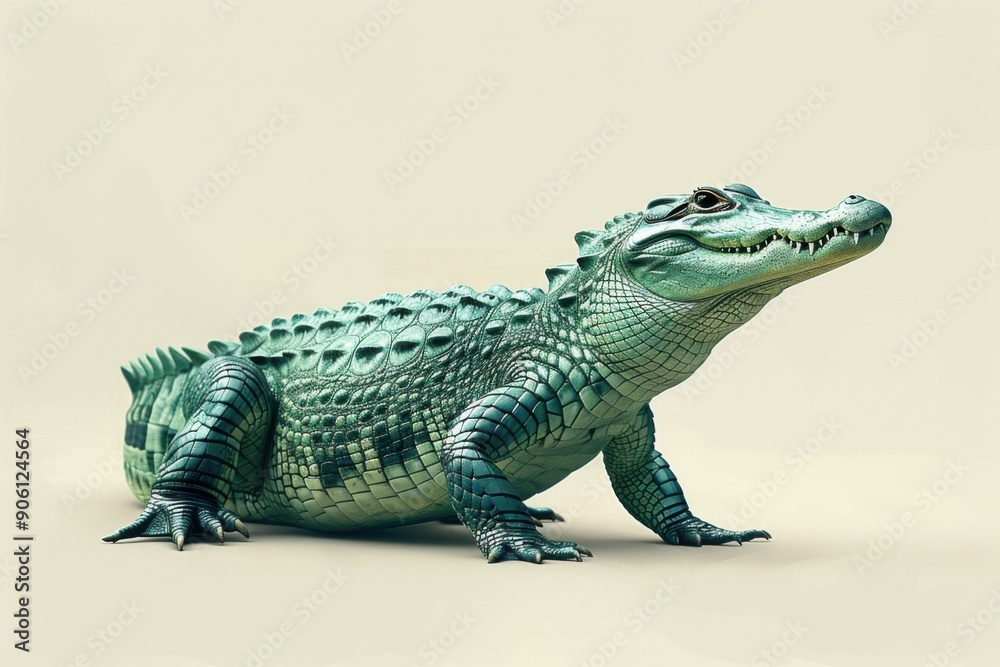 Obraz premium Detailed illustration of a green alligator on a plain background