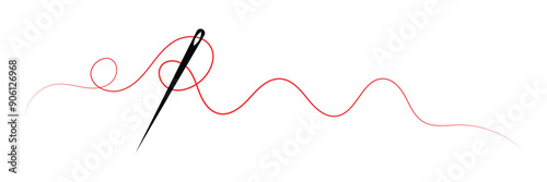 Thread with sewing needles on white background. Modern design icon. Vector illustration.