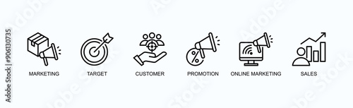 Advertising Banner Web Icon Vector Illustrtion Concept With Icon Of  Marketing, Target, Customer, Promotion, Online Marketing, Sales