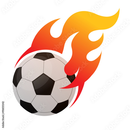 Burning Soccer Football on fire flat vector illustration
