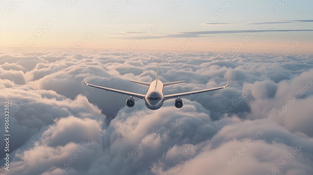 Commercial plane flying above of clouds,Travel and transport concept background,generative ai Commercial plane flying above of clouds,Travel and transport concept background,generative ai