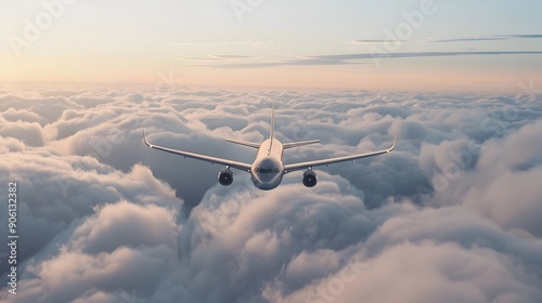 Commercial plane flying above of clouds,Travel and transport concept background,generative ai