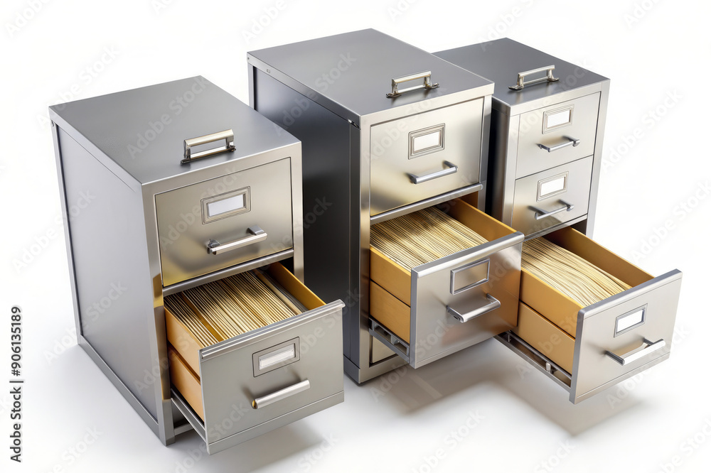 Metal Filing Cabinets with Open Drawers. Metal Filing Cabinets with Open Drawers.