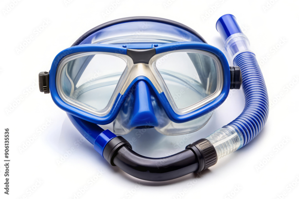 Blue Diving Mask and Snorkel on White Background. Blue Diving Mask and Snorkel on White Background.
