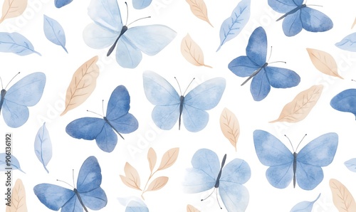 blue butterflies in a seamless pattern, Generative AI