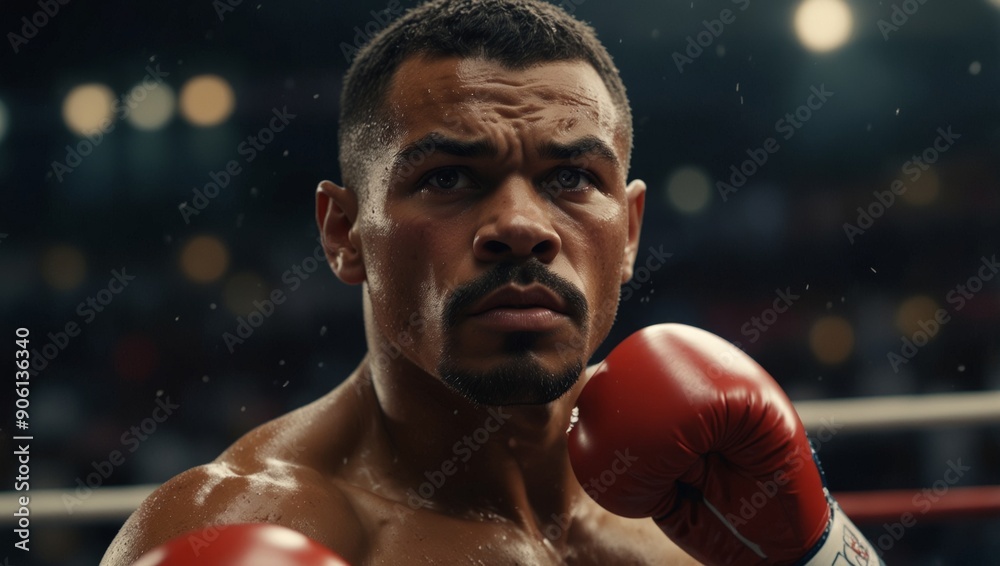 Intense gaze of boxer focused on target symbolizing determination in summer olympic sports. Intense gaze of boxer focused on target symbolizing determination in summer olympic sports.