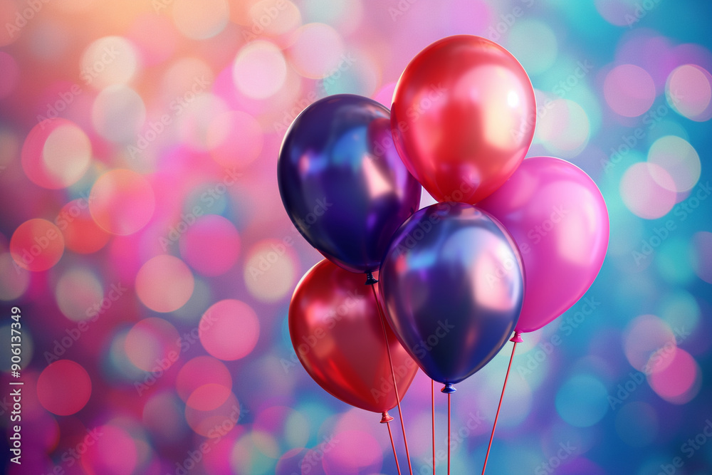 Set of colorful matte balloons floating on blurred background. Set of colorful matte balloons floating on blurred background.
