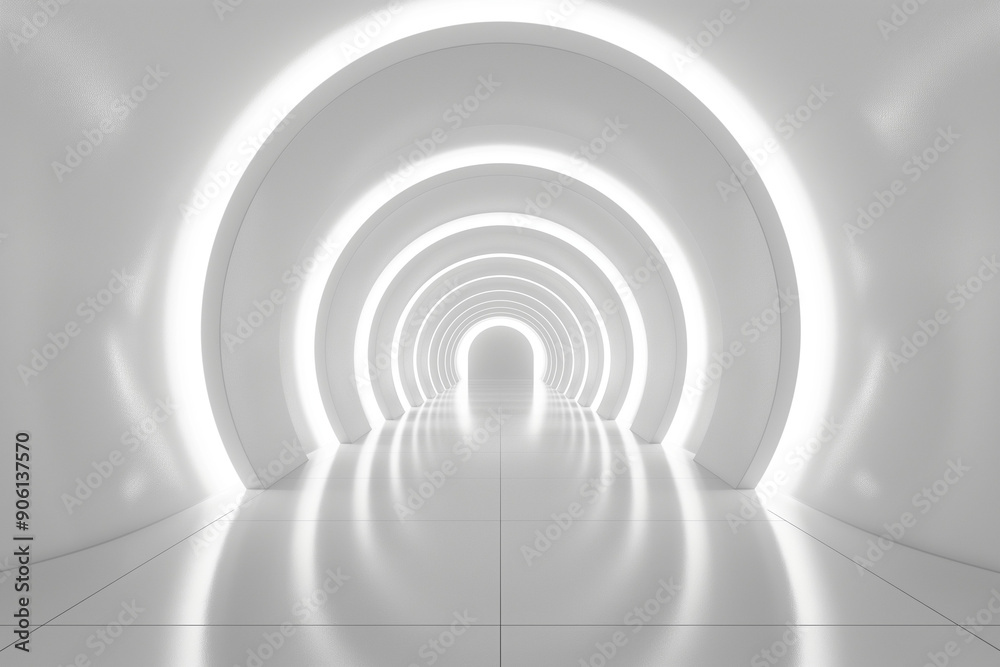 Obraz premium White hallway Neon light fluorescent glow hallway abstract.