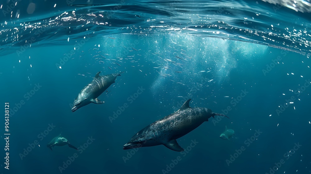 Fototapeta premium fish swim divine groups of underwater background,generative ai