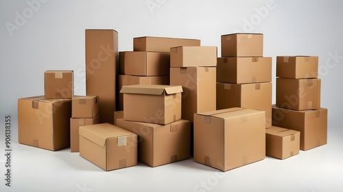 Stacks of Brown Cardboard Boxes in a Brightly Lit Storage Room During Midday