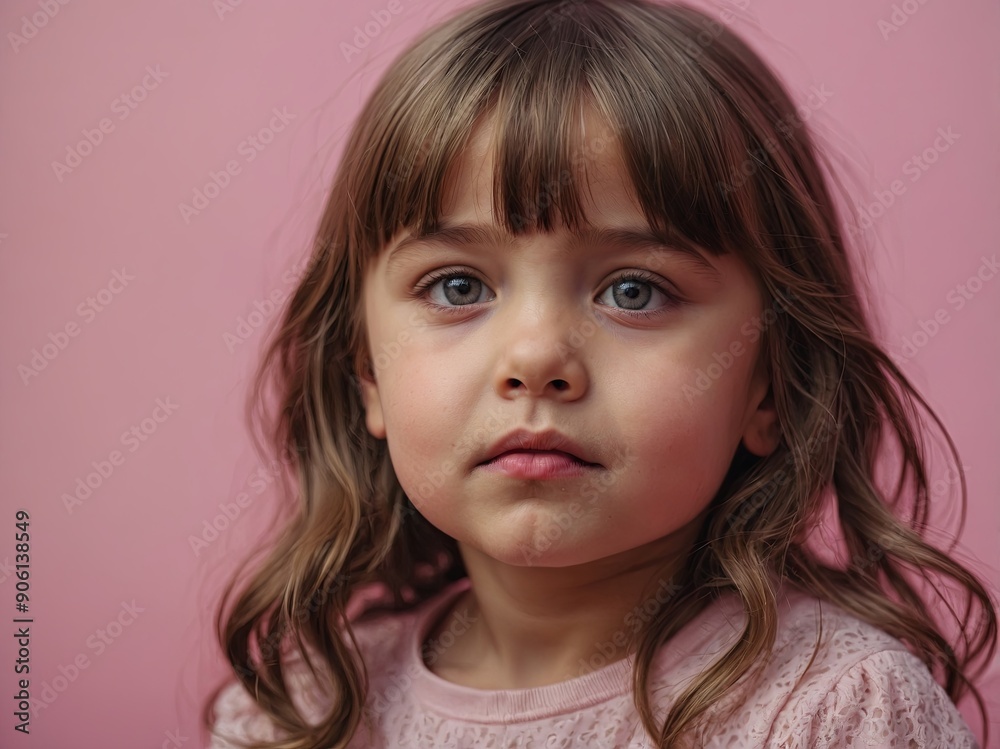 Emotional little girl on pink background. Emotional little girl on pink background.