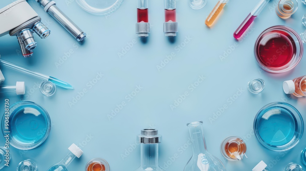 A top view of a science lab setup with beakers A top view of a science lab setup with beakers