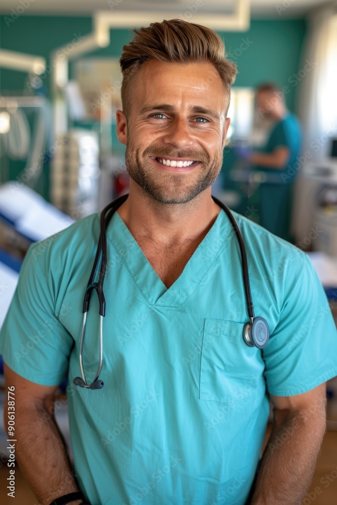 Young Smiling Male Physiotherapist in a Rehabilitation Room Young Smiling Male Physiotherapist in a Rehabilitation Room