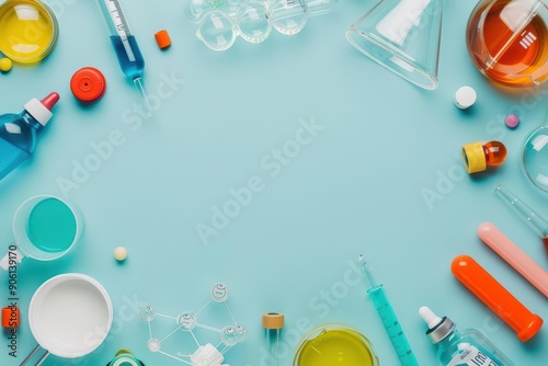 A top view of various elements for a chemistry experiment