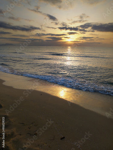 Sunrise on Urbanova beach in Alicante, Valencian Community in Spain. photo