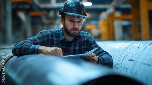 Quality Assurance Manager Reviewing Specifications and Documentation of Pipe Relining Project: Preparation, Installation, Quality Checks, and Curing Techniques for Various Pipe Types and Sizes photo