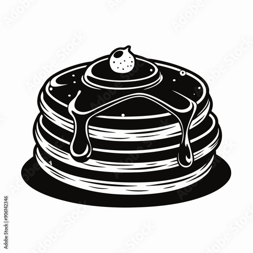 A stack of pancakes with syrup drizzled on top