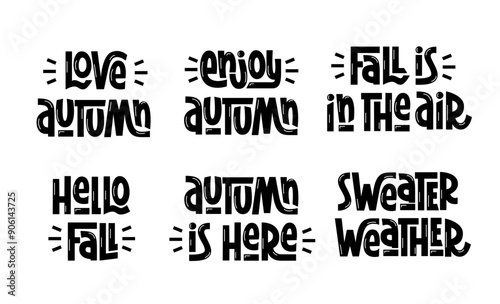 Autumn Hand Lettering Collection. Vector Handwritten Phrases. Fall is in the Air, Sweater Weather, Enjoy Autumn Quotes Set.