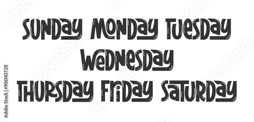 Week Days Names Handwritten Set. Seven Days Hand Lettering Collection.