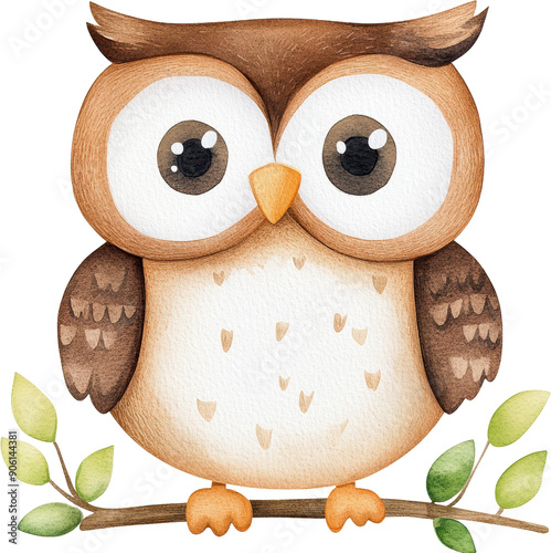 Adorable Owl Perched on a Branch With Big Eyes and Vibrant Leaves