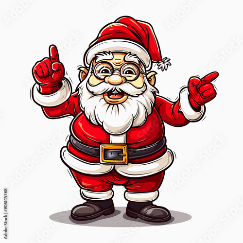 Cheerful Cartoon Santa Claus Pointing with Both Hands photo