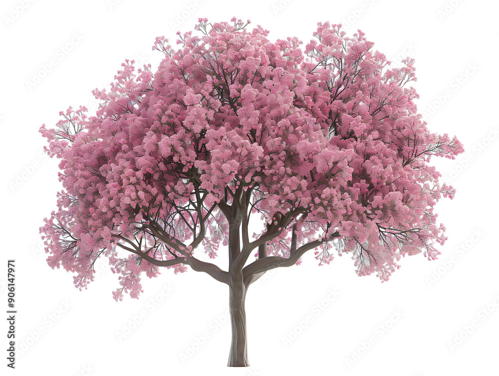 cherry trees in full pink bloom on white background,generative ai cherry trees in full pink bloom on white background,generative ai