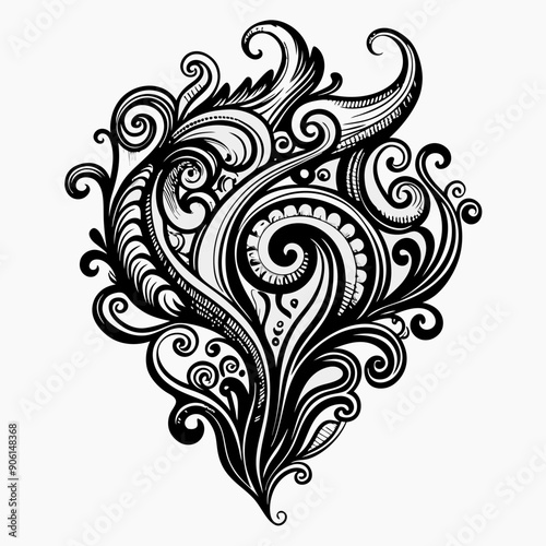 A black and white drawing of a flower with a lot of detail