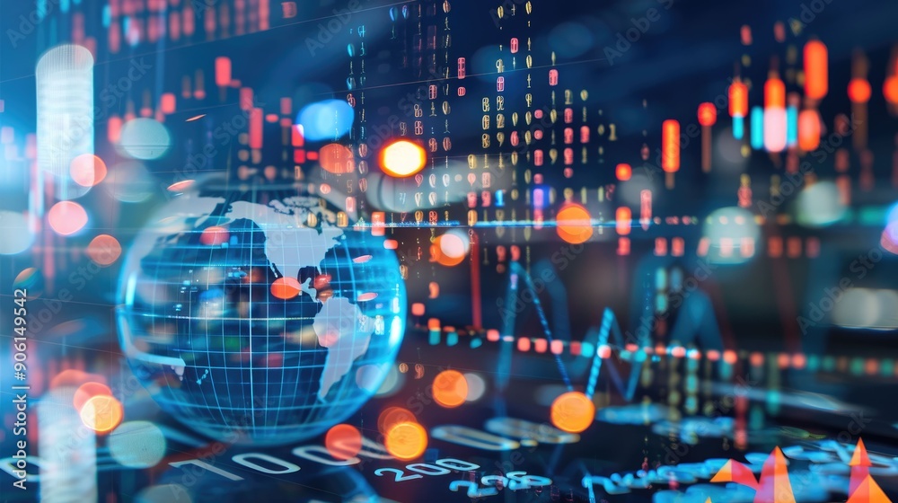 Market analysis with a digital globe and interconnected data points Market analysis with a digital globe and interconnected data points