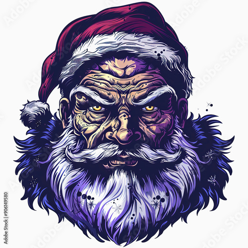 A Close-Up Illustration of a Gruff, Menacing Santa Claus